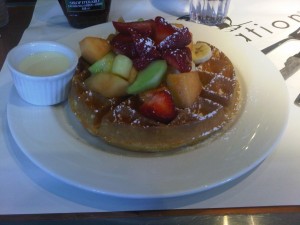 Seven Different types of fruit on this amazing waffle!